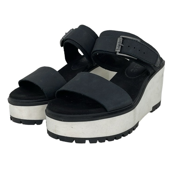 Timberland Wedge Women's 6 Black Sandals Open Toe Buckle Shoe - Picture 1 of 13